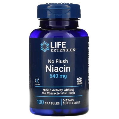 Life Extension No Flush Niacin 640 мг 100 капс (Лайф Экстеншин Но Флэш Ниацин 640 мг 100 капс)