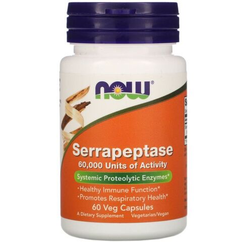 Ферменты NOW Serrapeptase 60,000 SPU 60 вкапс (Нау Серрапептаза)