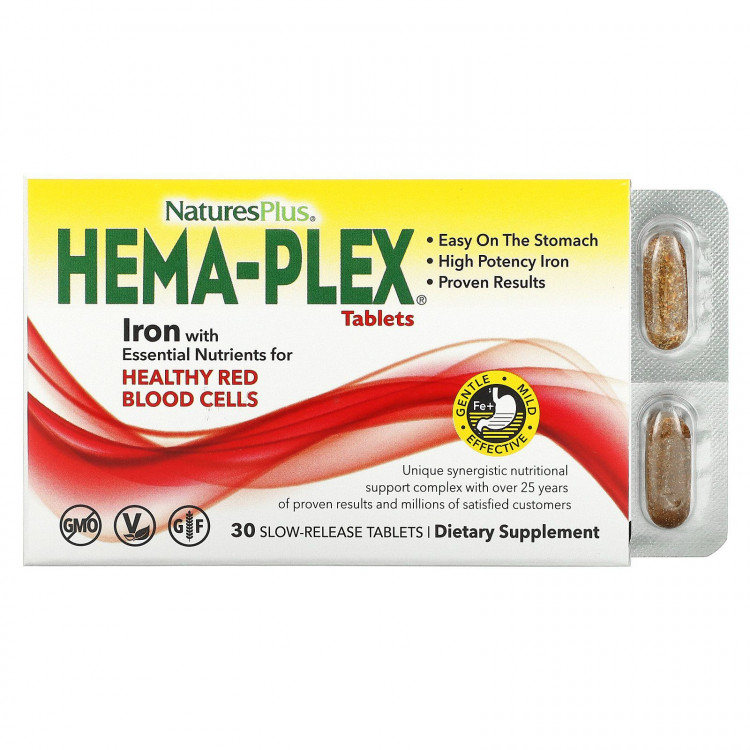 Железо Natures Plus Hema-Plex Slow-release 30 таб (Хема-Плекс медленного высвобождения)