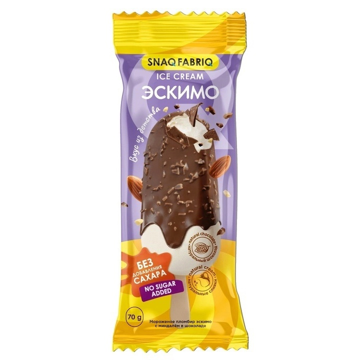SNAQ FABRIQ ICE CREAM 70 г Мороженое Эскимо с миндалем 