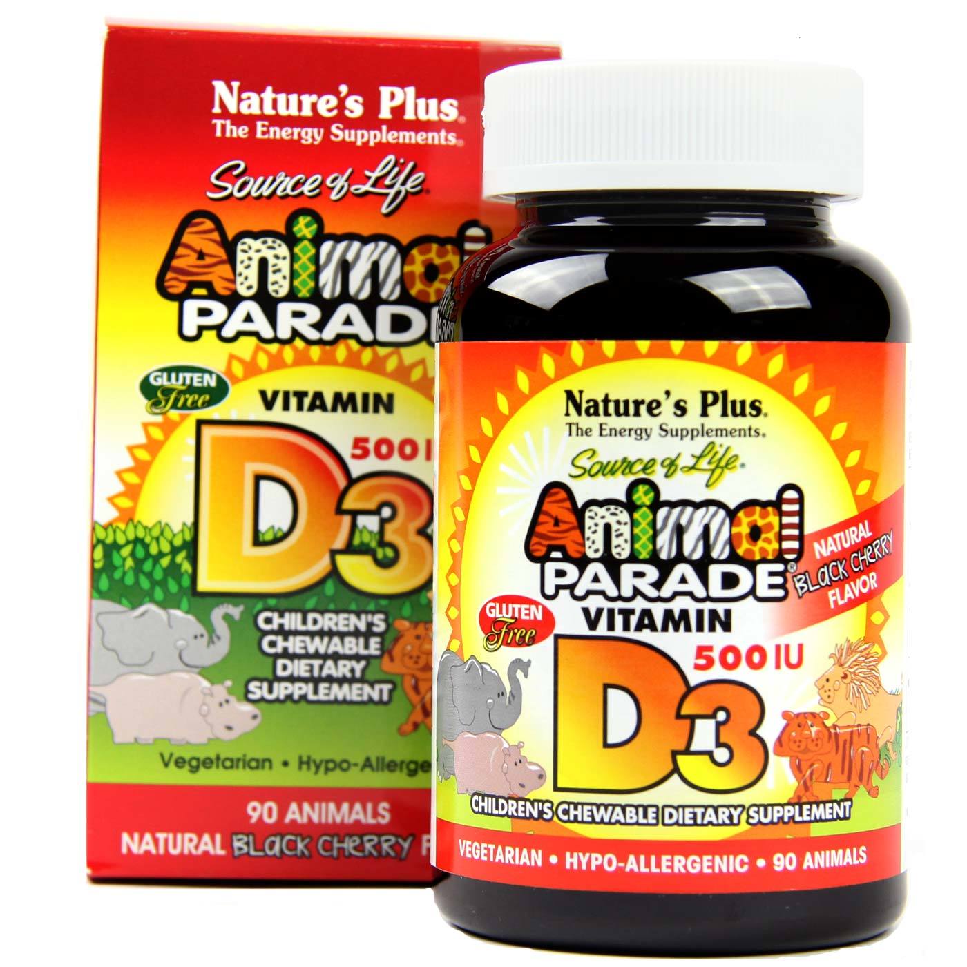 Витамин Д для детей Natures Plus Animal parade Vitamin D3 500 IU 90 таб (Энимал Парад Д3)
