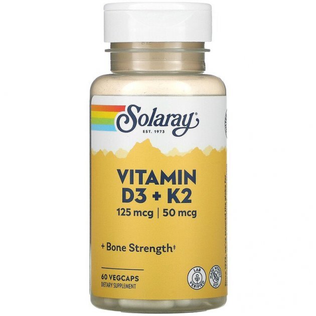 Витамин Д3 Solaray Vitamin D3 + K2 5000 / 50 60 капс (Соларей Витамин Д3+К2 60 капс)