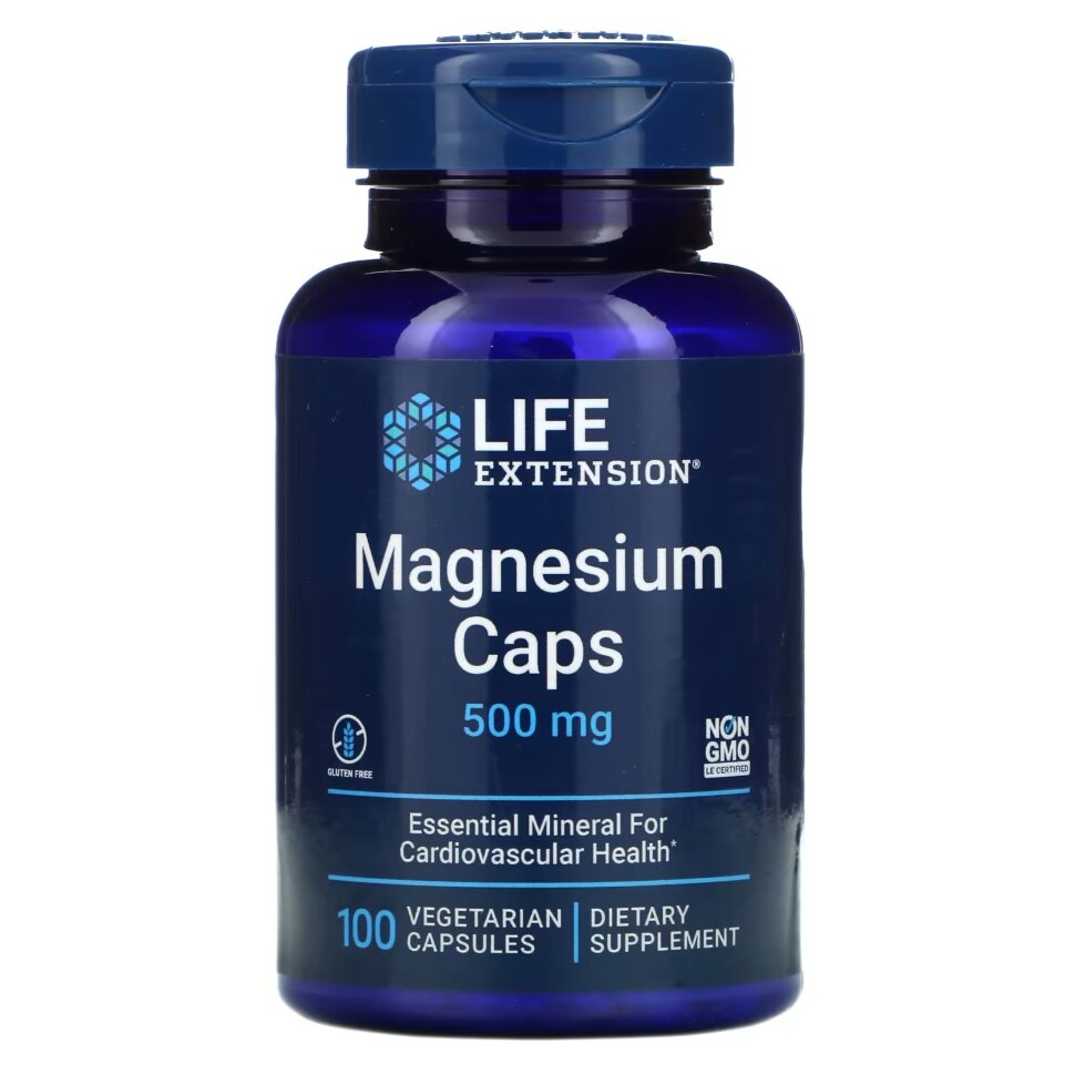 Магний Life Extension Magnesium Caps 500 мг 100 капс (Лайф Экстеншн Магний Капс 500 мг 100 капс)