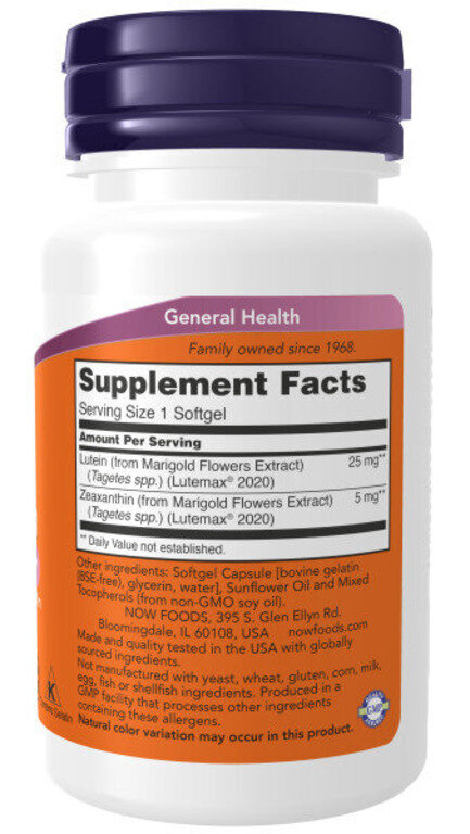 Для улучшения зрения NOW Lutein 25 мг & Zeaxanthin 5 мг 60 капс (Нау Лютеин Зеаксантин)