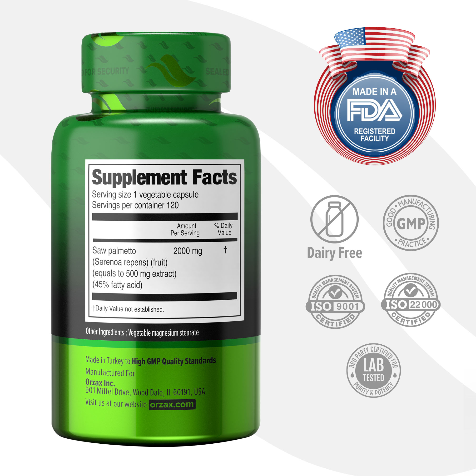 ORZAX Ocean Saw Palmetto Berries 2000 мг 120 капс (Орзакс Океан Соу Палметто Ягоды 2000 мг)