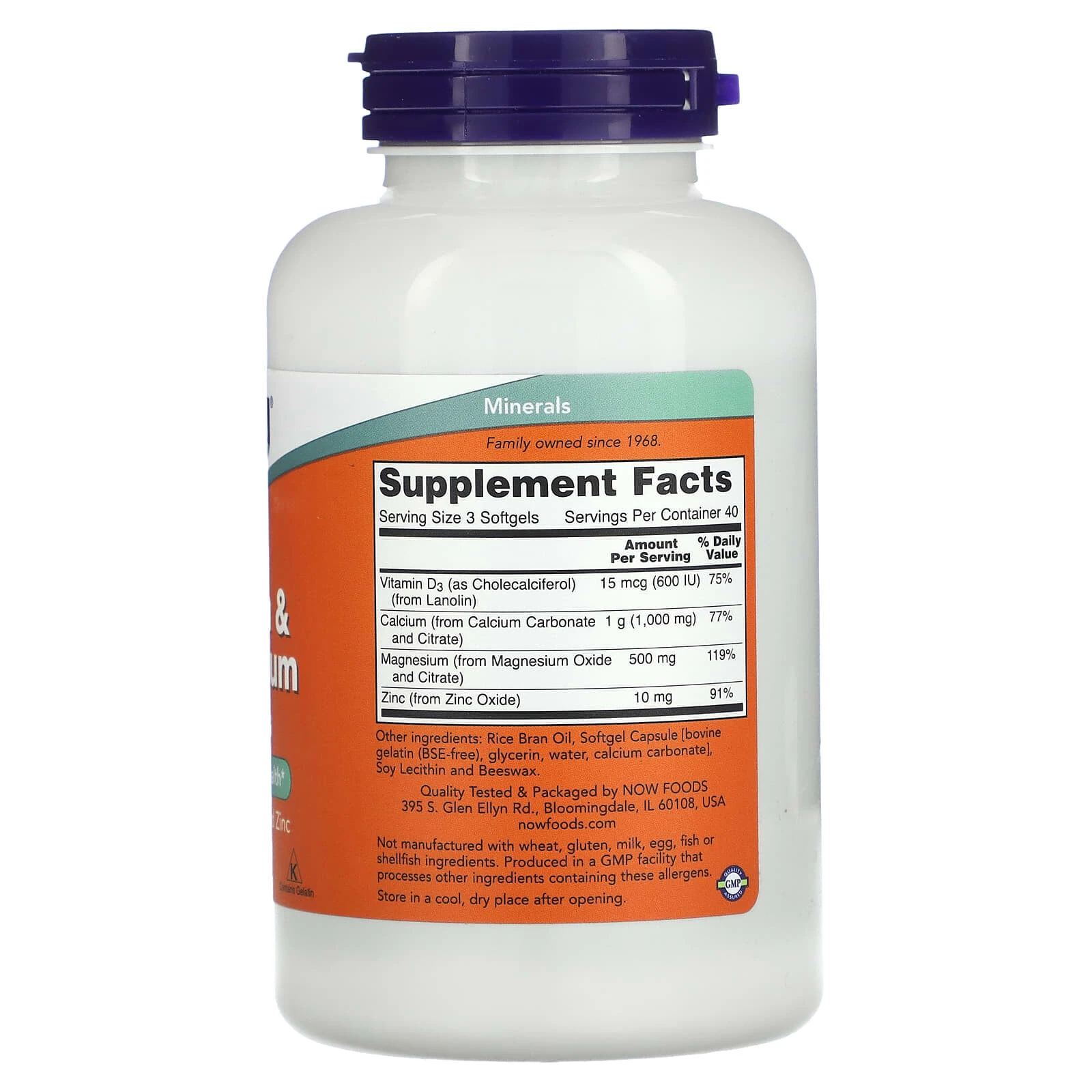 NOW Calcium & Magnesium & D3 Zinc 240 софтел (Нау Кальций Магний Д3 Цинк 240 капс)