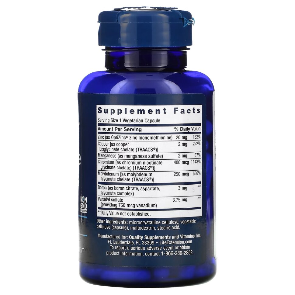 Отдельные минералы Life Extension Only Trace Minerals 90 капс (Лайф Экстэншн Только микроэлементы)