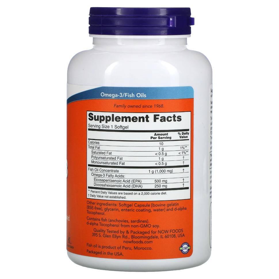 NOW Ultra Omega-3 1000 мг ЭПК 500 мг/ДГК 250 мг 180 капс (Нау Ультра Омега-3)