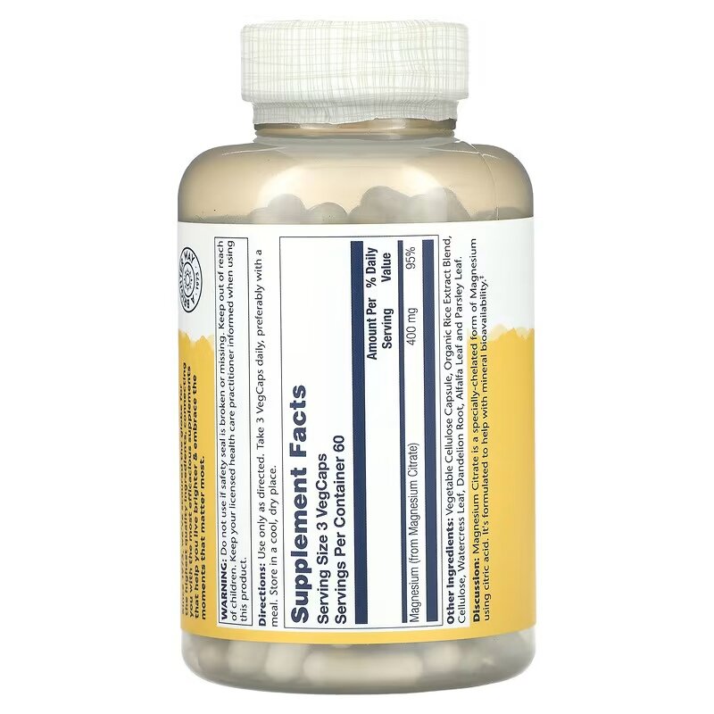 Магний Solaray Magnesium Citrate 400 мг 90 капс (Соларей Магний Цитрат 400 мг 90 капс)