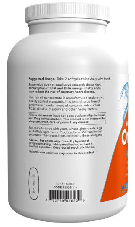 NOW Omega-3 1000 мг ЭПК 180 мг/ДГК 120 мг 500 капс (Нау Омега 3)