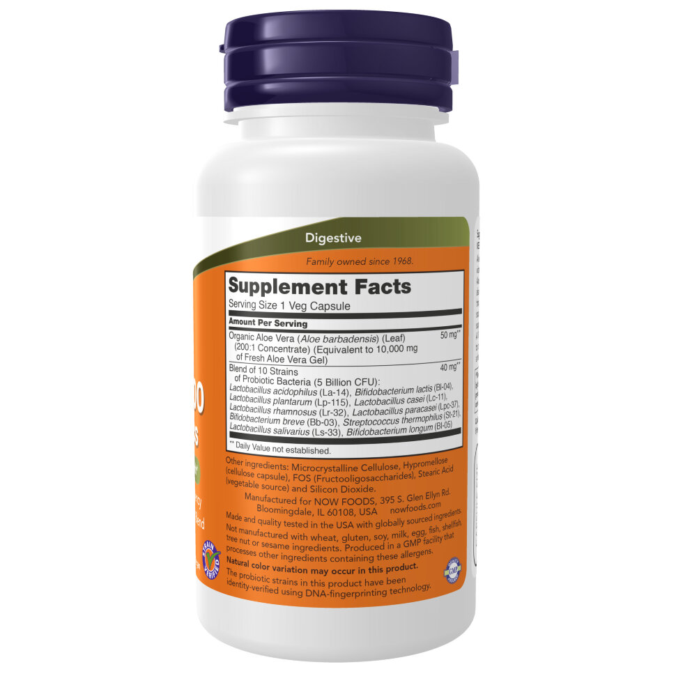 Пробиотик NOW Aloe 10,000  Probiotics 60 капс (Нау Алое 10,000 Пробиотикс 60 капс)