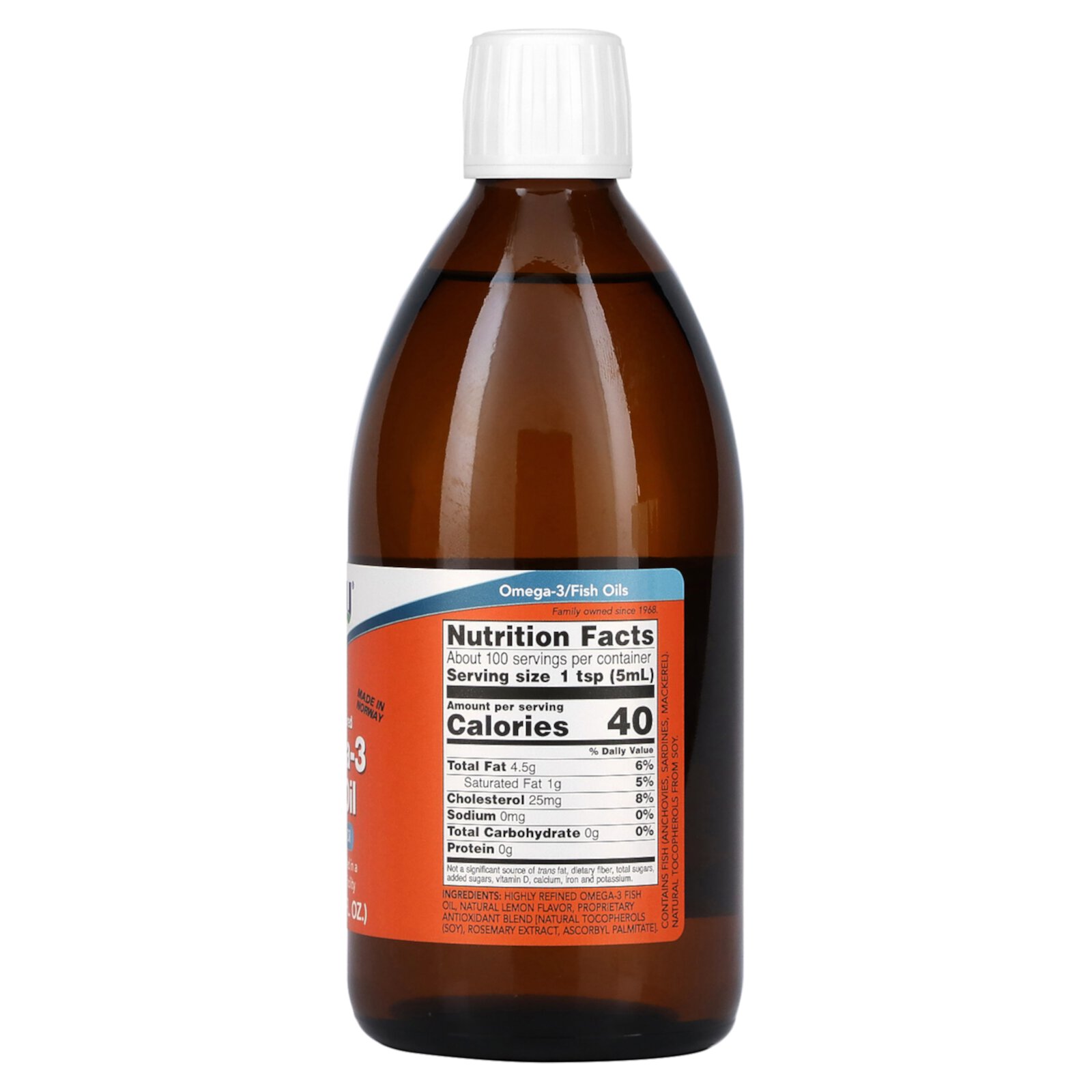 NOW Omega-3 Fish Oil 500 мл (Нау Омега-3 Рыбий Жир 500 мл)
