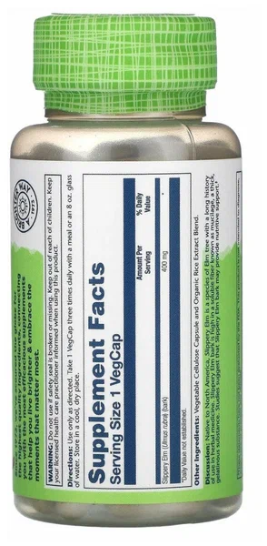Solaray Slippery Elm 400 мг 100 вкапс (Соларей Скользкий вяз  400 мг 100 вкапс)