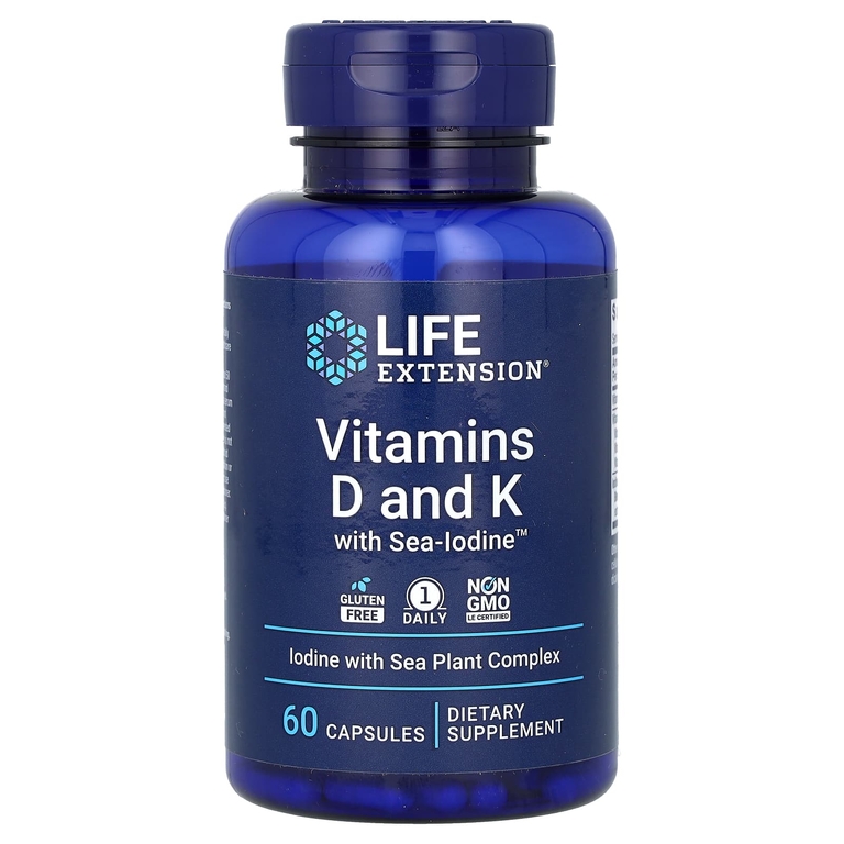 Life Extension Vitamin D3 + K2 with Seo-Iodine 60 капс (Лайф Экстентион Витамин Д3+К2 60 капс)