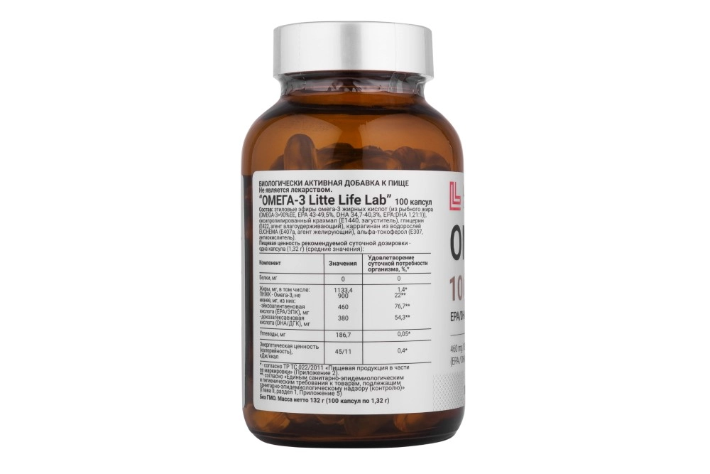 Litte life lab Omega-3 1000 мг ЭПК 460 мг/ДГК 380 мг 100 капс (Литте Омега-3)