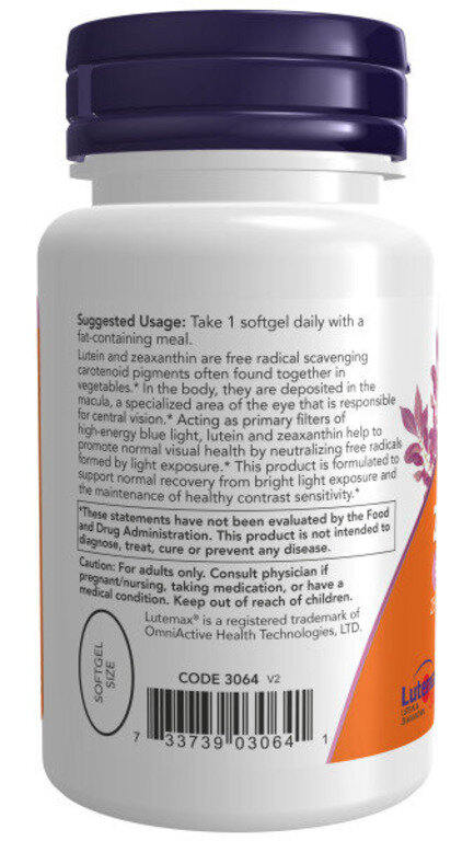 Для улучшения зрения NOW Lutein 25 мг & Zeaxanthin 5 мг 60 капс (Нау Лютеин Зеаксантин)