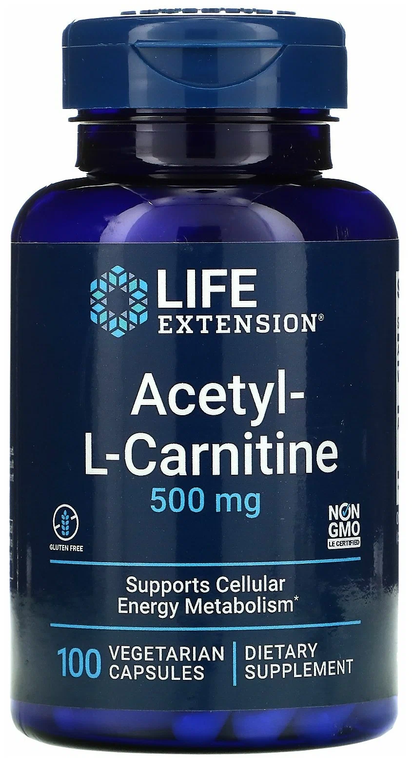 Л-карнитин Life Extension Acetyl L-Carnitine 500 мг 100 вкапс (Лайф Экстеншин Ацетил Л-карнитин)