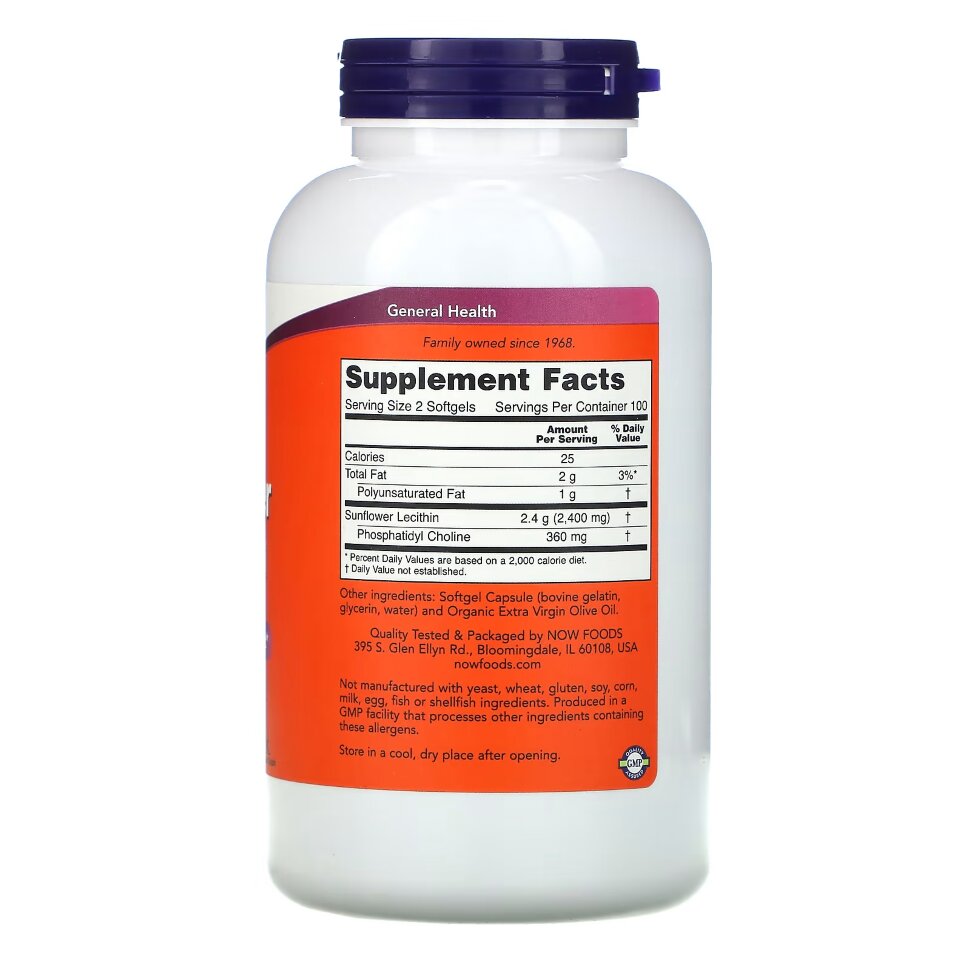 Лецитин NOW Sunflower Lecithin 1200 мг 200 капс (Нау Подсолнечный Лецитин 1200 мг 200 капс)