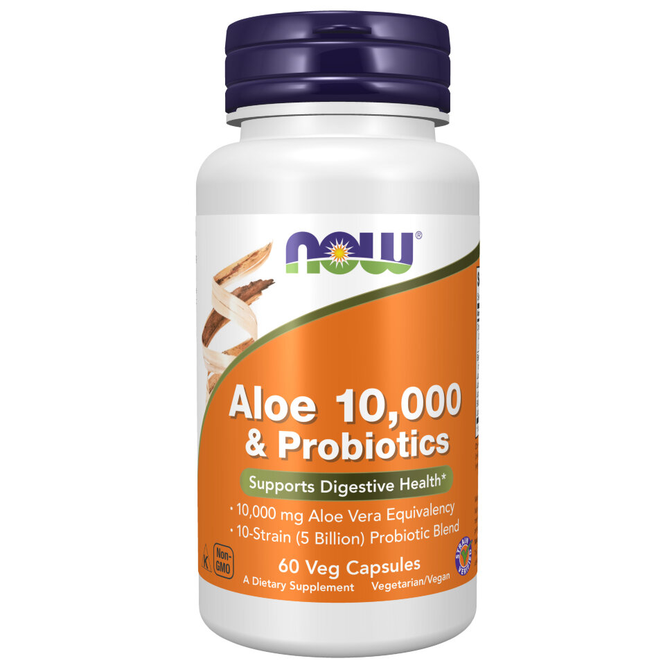 Пробиотик NOW Aloe 10,000  Probiotics 60 капс (Нау Алое 10,000 Пробиотикс 60 капс)