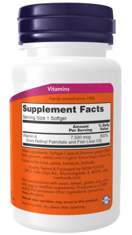 Витамин А NOW Vitamin A 25.000 МЕ 100 капс (Нау Витамин А 25000)