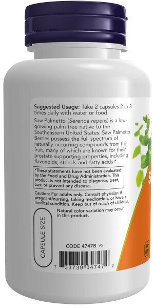 Предстательная железа NOW Saw Palmetto Berries 550мг 100капс (Нау Соу Палметто Ягоды серенои 550 мг)