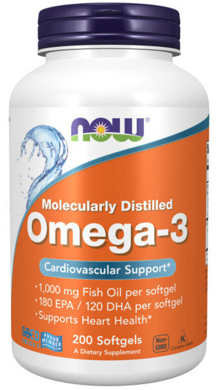 NOW Omega-3 1000 мг ЭПК 180 мг/ДГК 120 мг 200 капс (Нау Омега 3)