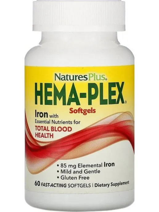 Железо Natures Plus Hema-Plex Fast-Acting 60 софтгелс (Хема-Плекс Быстрого высвобождения Софтгелс)