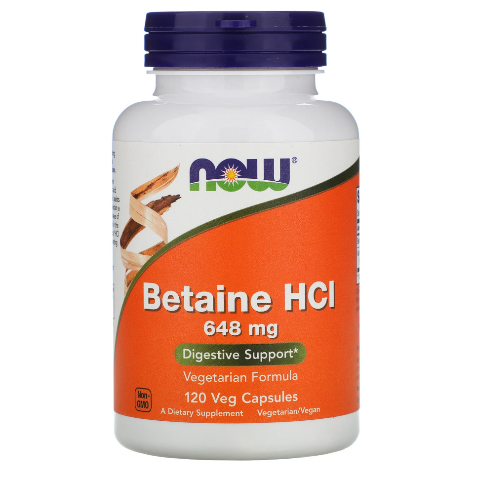 Бетаин HCL (триметилглицин) NOW Betaine HCL 120 капс (Нау Бетаин Гидрохлорид 648 мг)