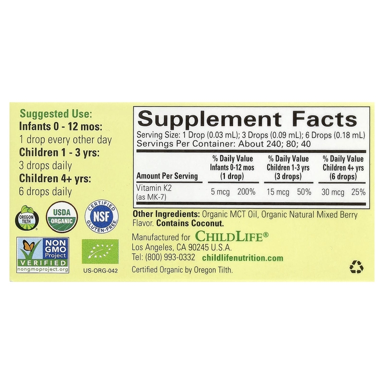 ChildLife Vitamin K2 Organic Drops 7,5 ml (ЧаилдЛайф Витамин К2 7,5 мл )