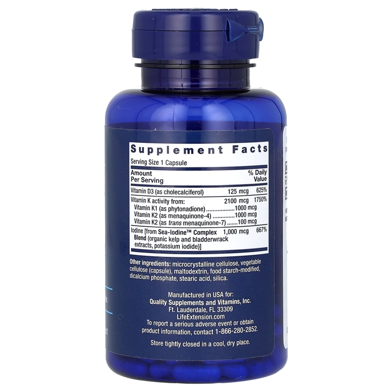 Life Extension Vitamin D3 + K2 with Seo-Iodine 60 капс (Лайф Экстентион Витамин Д3+К2 60 капс)