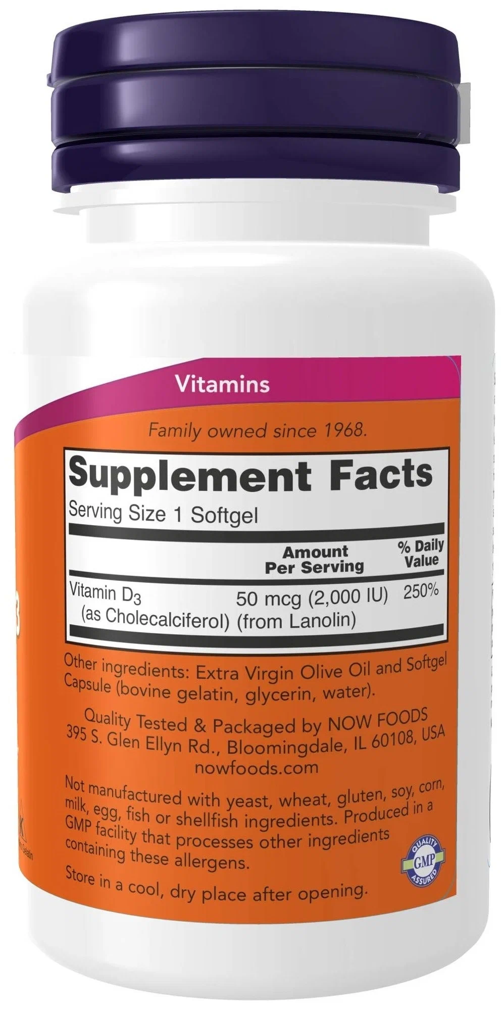 Витамин Д3 NOW Vitamin D3 2.000 МЕ 120 капс (Нау Витамин Д3 2000)